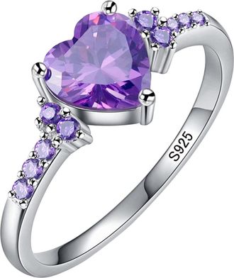 Generic Adjustable Rings For Women Natural Amethyst Zirconia Silver Ring Fashion Wedding Heart Shaped Ring Jewellery Womens Rings (Purple, 6)