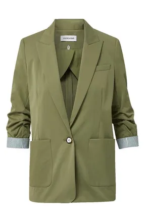 Veronica Beard McCallin Ruched Sleeve Cotton Blend Dickey Jacket in Stone Army at Nordstrom, Size 10