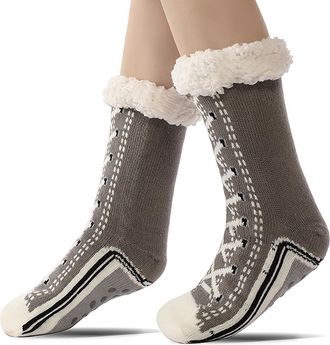 Generic Winter Socks for Women Thermal Anti Slip Socks for Women, Slippers Socks for Women Womens Christmas Socks (Gray)