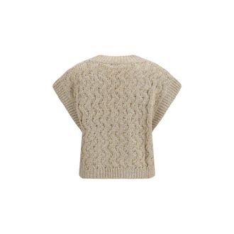 Brunello Cucinelli Womens Beige Silk Sleeveles Sweater Clothing