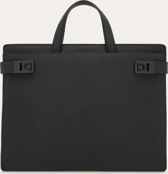 Ferragamo Men Briefcase with Gancini buckles (S) Black