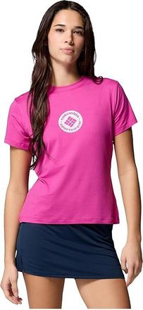 Columbia Parsons Point Short Sleeve Graphic T-Shirts Womens Workout Fuchsia Heather/Gem Focused : 2XL, Elastane/Polyester