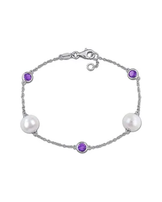 Rina Limor Silver 0.69 ct. tw. Gemstone & 8.5-9mm Pearl Bracelet