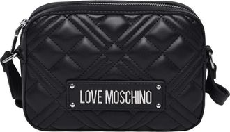 Love Moschino Quilted Black Crossbody Bag With Prominent Logo Plaque