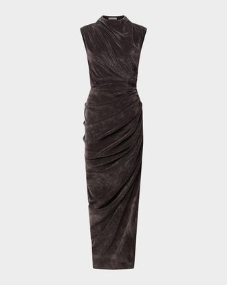 Et Ochs Olympia Draped Bodycon Velvet Midi Dress