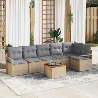 vidaXL Vidaxl - Conjunto De Sof&aacute; De Jard&iacute;n Con Coj&iacute;n 7 Pcs Beige Polirat&aacute;n