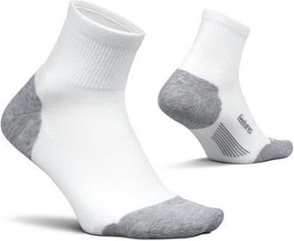 Feetures Elite Max Cushion Quarter Sock Athletic Running Socks, Targeted Compression, Moisture Wicking in Pearl White at Nordstrom, Size Large