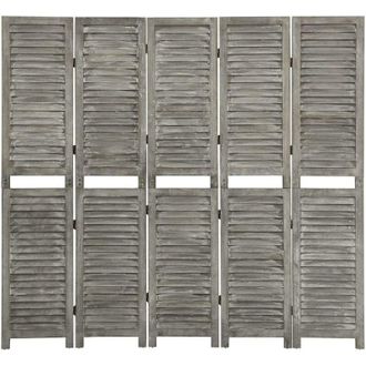 vidaXL Biombo De 5 Paneles De Madera Maciza Gris 179x166 Cm Vidaxl