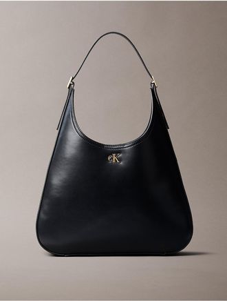 Calvin Klein Womens Monogram Hardware Curved Shoulder Bag - Black