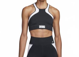 Nike Womens High Neck Medium Support Sports Bra In Black/white