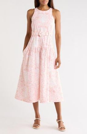 Cinq &agrave; Sept Zoey Sleeveless Belted Stretch Cotton Toile Dress in White/Cherry Tomato at Nordstrom Rack, Size 8