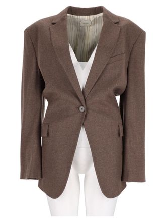 Alysi Brown Tailored Padded-Shoulder Virgin Wool Blazer