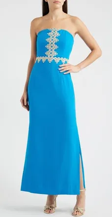 Lilly Pulitzer Kristella Strapless Maxi Dress in Nassau Blue at Nordstrom, Size 10