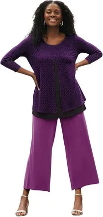 Jessica London Crew Neck Double Layered Tunic in Purple Black Geo at Nordstrom, Size Medium