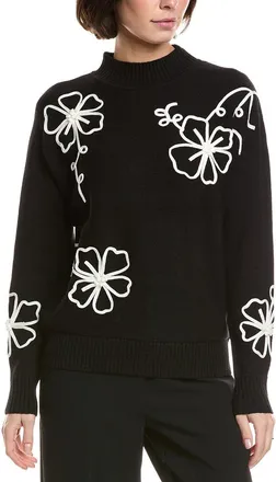 T Tahari Floral Embroidered Sweater
