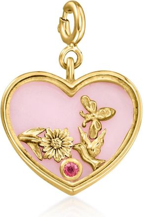 Ross-Simons Pink Opal Heart Charm With Single Rhodolite Garnet in 18kt Gold Over Sterling