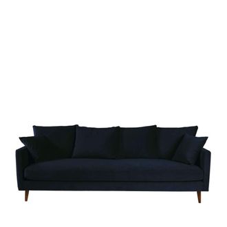 DRAWER Sof&aacute; cama 3 plazas terciopelo patas madera oscura - Azul marino