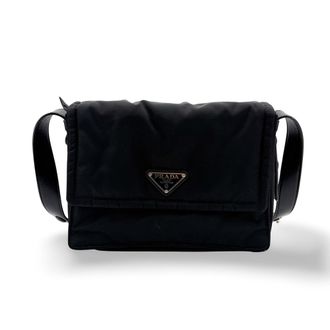 Prada Re-Nylon and Saffiano Leather Messenger Bag Black