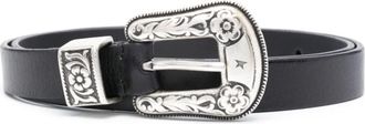Golden Goose Floral Gegraveerde Riem met Gesp - Dames - Riemen - Zwart - 90 CM - Leer - Accessoires