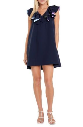 English Factory Multicolor Lined Ruffle Shift Dress in Navy Multi at Nordstrom, Size X-Small