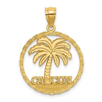 Diamond2Deal 14k Yellow Gold CANCUN Palm Tree Circle Charm