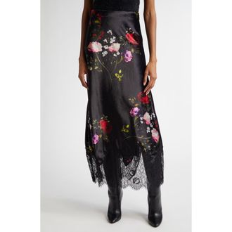 Alice & Olivia Mauve Floral Lace Trim Velvet Slip Skirt in Floral Dreams at Nordstrom Rack, Size 4