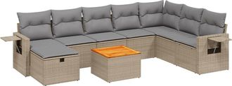 vidaXL Vidaxl - Juego De Sof&aacute;s Jard&iacute;n Con Cojines Beige Mezcla 9 Pzas Rat&aacute;n Pe