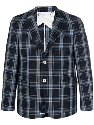 Thom Browne Geruite blazer van scheerwolblend - Blauw