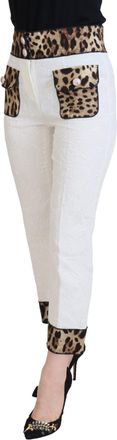 Dolce & Gabbana Womens White Leopard Print High Waist Pants Cotton