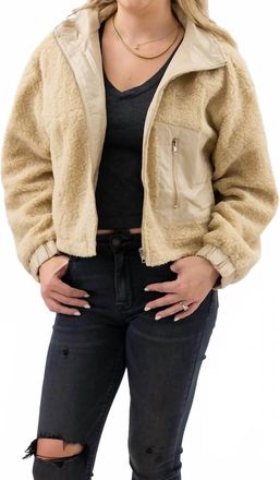 HYFVE Faux Leather Collar Sherpa Crop Jacket In Oatmeal