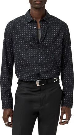 John Varvatos Luca Geometric Button-Up Shirt in Black at Nordstrom, Size Xx-Large