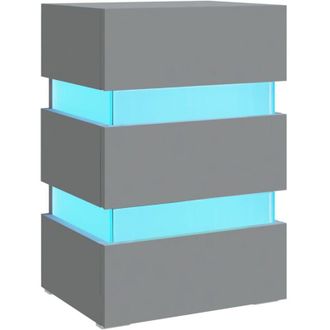vidaXL Vidaxl - Mesita de noche luz led madera de ingeniería gris 45x35x67 cm