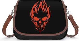 Generic Fire And Skull Crossbody Bag Womens Handbag PU Message Bags Shoulder Purse with Adjustable Strap