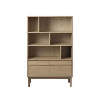 DRAWER Biblioteca de 6 nichos, 2 puertas de madera H140cm - Madera clara