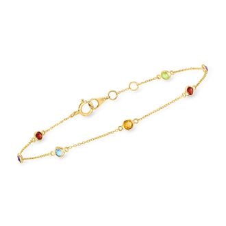 RS Pure by Ross-Simons Multi-Gemstone Station Bracelet in 14kt Yellow Gold