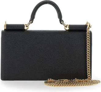 Dolce & Gabbana Womens Crossbody Bag Grained Leather Black Calf Shoulder