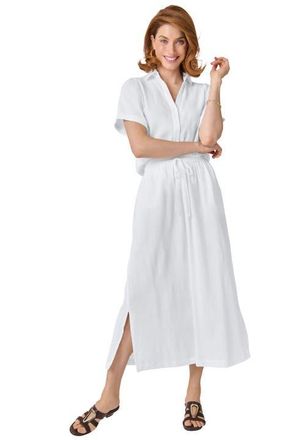 Jessica London Cotton Gauze A Line Midi Skirt in White at Nordstrom, Size 26