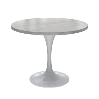 Leisure Mod 36 Round Dining Table, White Base with Sintered Stone White Top