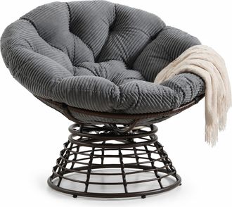 STILVORA Sill&oacute;n Papasan Giratorio 360&deg; Dise&ntilde;o Ergon&oacute;mico Con Coj&iacute;n Grueso Acolchado De Acero, Rat&aacute;n Pe Y Pana Gris