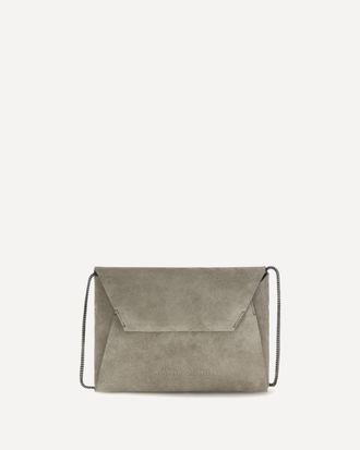 Brunello Cucinelli Pochette BC Duo in pelle scamosciata con Precious Chain Woman UNI