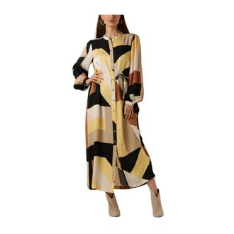 Summum Kleedjes, Dames, Veelkleurig, S, Graphic Lines Midi Jurk