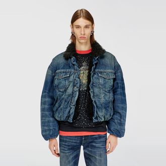 Diesel Teddy-lined trucker jacket in denim - Denim Jackets - Unisex - Blue