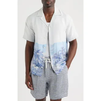 CH&Eacute; Studios Cezane Tropical Jacquard Camp Shirt in Ivory at Nordstrom, Size Xx-Large