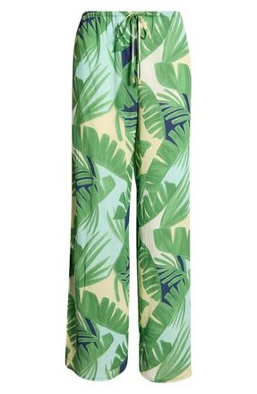 Sanctuary Crinkled Side Slit Cover-Up Pants in Green Multi at Nordstrom, Size Medium