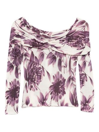 Twinset Sweater With Bardot Neckline And Floral Print