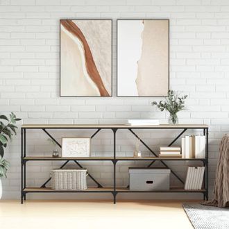 Berkfield Home Console Table Sonoma Oak 180x30x75 cm Engineered Wood & Iron in Brown | Size: 180 x 30 x 75 cm