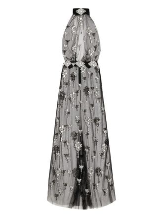 Dolce & Gabbana rhinestones-embellished halter-neck maxi dress - women - Polyamide/Polyamide - 38 - Black