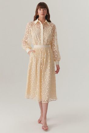 Exquise Cotton Lace Detail Regular Fit Midi Skirt in Ecru at Nordstrom, Size X-Large