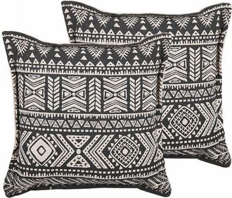 Beliani Beliani - Set of 2 Cushions Cotton Pillows with Filling 45 x 45 cm Black and Beige Sirvan