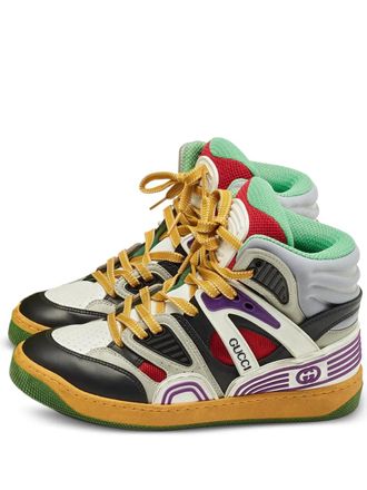 Gucci leather basket sneakers - women - Fabric/Polyurethane/Calf Leather/Mesh/Rubber - 35 - White